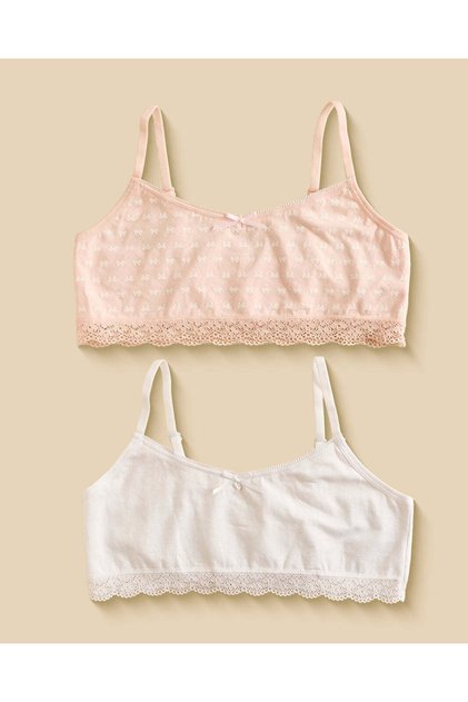 Senior Girls Pink Polka Dot And White Bras (Pack Of 2)