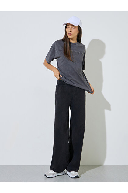 Black Wide Leg Jeans With Elastic Waistband