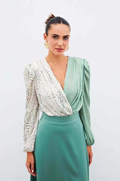 Kruvaze Desenli Bodysuit