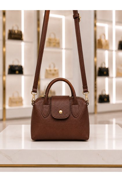 Women's Bitter Brown Mini Bag, Stylish Daily Hand and Shoulder Bag with Crossbody Strap