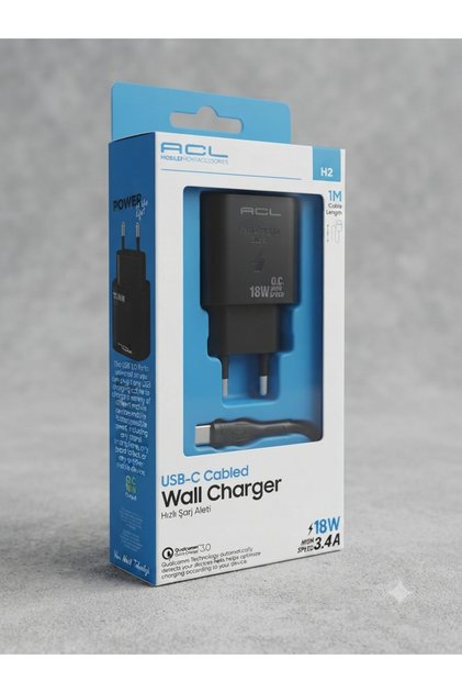 Aura Akse 18W USB-C Hızlı Duvar Şarj Cihazı ve 1M Kablo Seti (Qualcomm Quick Charge 3.0)