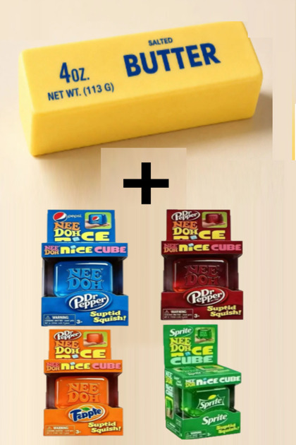Butter Tereyağı & Needoh Nice Cube Dr Pepper Squishy 2'li Paket – Slow Rising Sıkılabilir Stres Oyuncağı, Duyusal Fidget Oyuncak