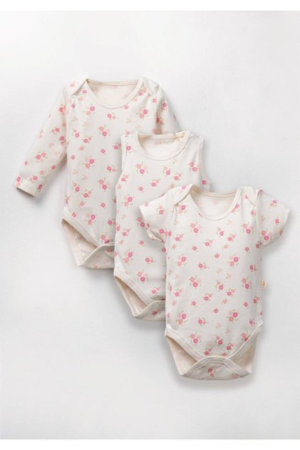100% Cotton Floral Print Snap Fastener Long Sleeve, Short Sleeve, Sleeveless Bodysuit, 3-Pack Bodysuit
