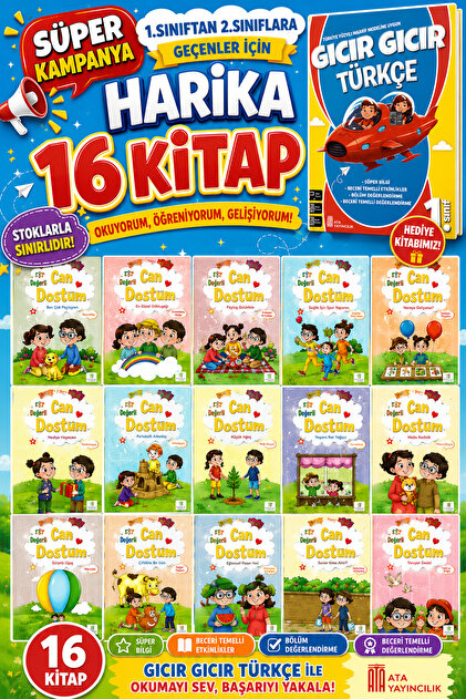 1. Sınıftan 2.Sınıfa Geçenler İçin Harika 16 Kitap ( Gıcır Gıcır Türkçe+ Can Dostum Hikaye Seti)
