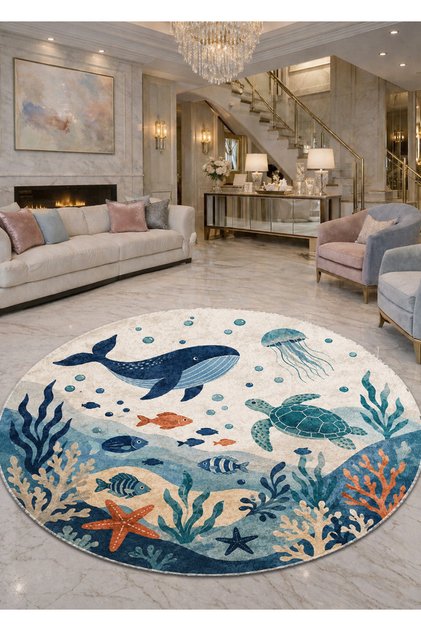Sdt Fish Theme Patterned Modern Woven Base Decorative Carpet Sdtamor1321