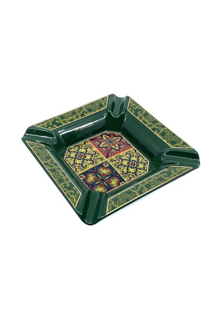 Special Design Tile Patterned Luxury Cigar Ashtray - Dark Green