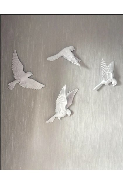 4'lü Kuş Duvar Süsü Seti (20 cm) - 3D Baskı Dekor - Modern Stil