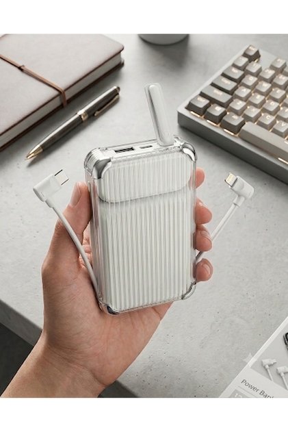 Powebak 10000 mAh 22.5W Koruma Kılıflı Entegre Kablolu Hızlı Şarj Powerbank Taşınabilir Batarya