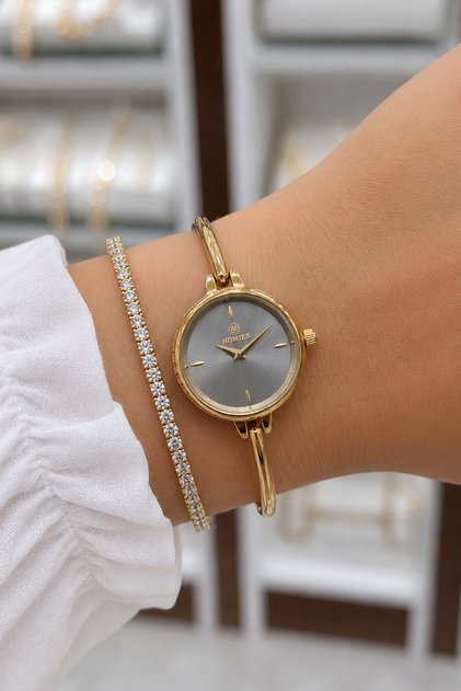 Round Case Gold Color Women Wristwatch Steel Band Japanese Movement Gift Special Box Hmby2071C3