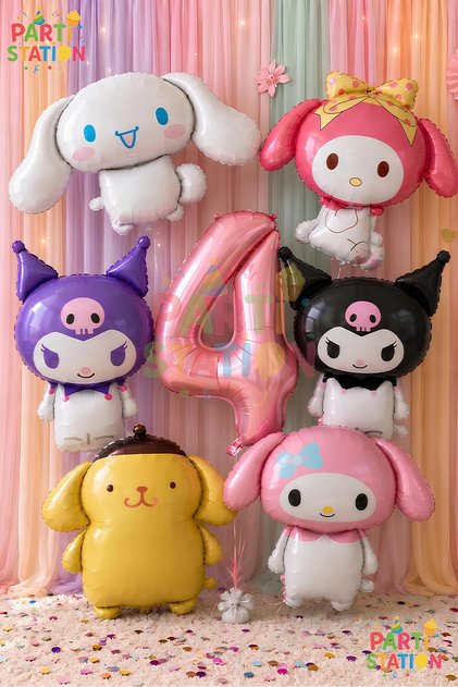 Sanrio Kuromi 4-Year-Old Balloon Set 6 Pieces Large Size – My Melody, Kuromi, Cinnamoroll, Pompompurin Foil Balloon