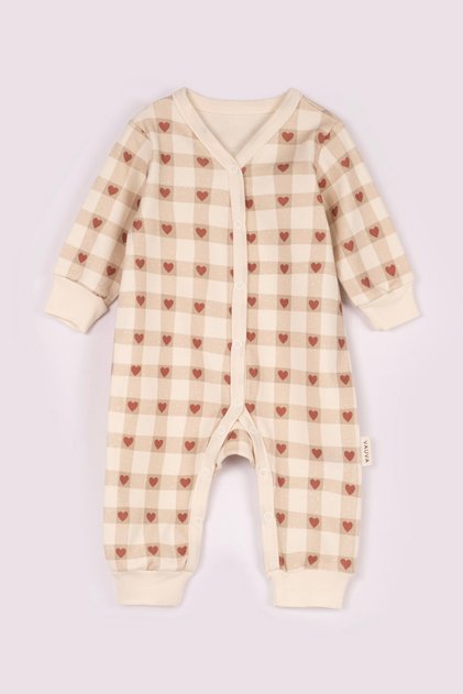 Patterned Baby Romper 100% Cotton Long Sleeve Snap Fastener Plaid Patterned 3-24 Months