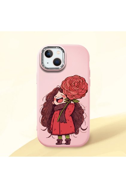iPhone 13 Compatible Case Camera Protector Pink Silicone Couple Phone Case Girl Patterned