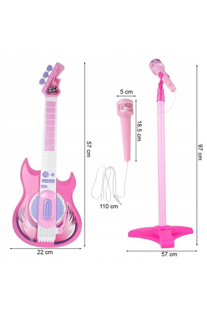 Chitară electrică rock pentru copii + Microfon karaoke pe suport 2 în 1