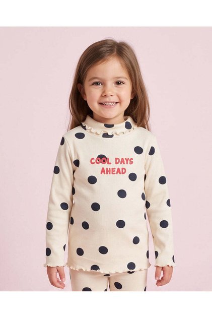 Girls Ivory And Navy Polka Dot T-Shirt