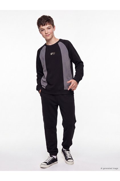 Lcw Kids Black Color Blocked Boys' Tracksuit Set