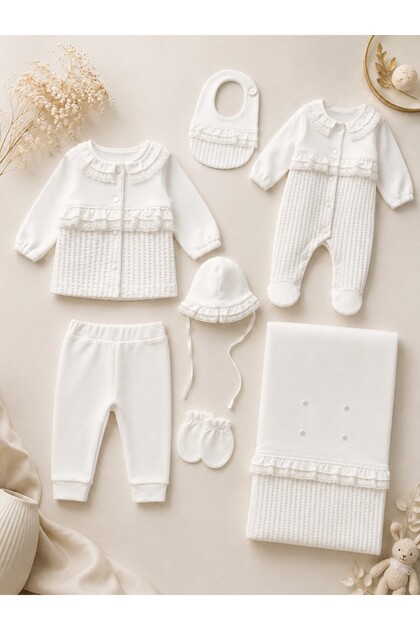 7-Piece Fisto Detailed Newborn Girl Baby Hospital Release Set/ 7-Piece 100% Cotton Premium Girl Baby Zibin Set/Gift Hospital Release Set