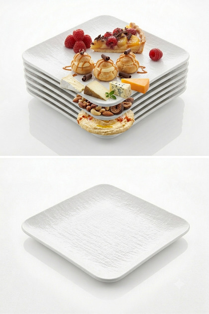 6 Pieces Unbreakable Melamine Square Dessert Plate Serving Plate 22 cm - White