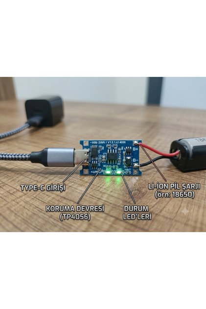 Koruma Devreli TP4056 Type-C Li-Ion Pil Şarj Modülü - Projeleriniz İçin İdeal (Fayda odaklı)