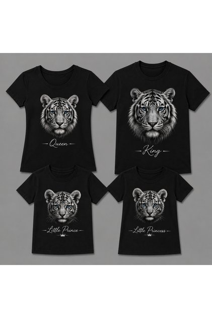 Family Matching Outfits with Tigers 4-Piece Black T-Shirt Set Mom Dad Boy Girl Family T-Shirt