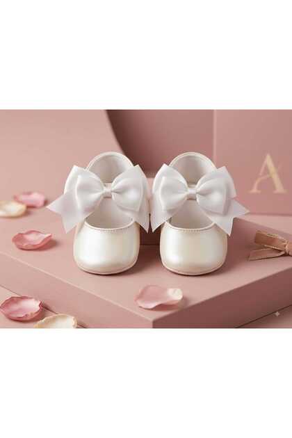 Baby Girl's Large Bow Detail Non-Slip Soft Sole Booties Shoes