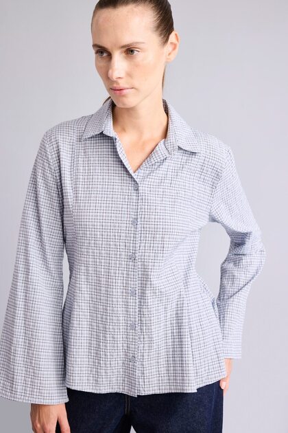 Regular Fit Kareli Gofre Dokulu Geniş Uzun Kollu Gömlek H9494AX26AU