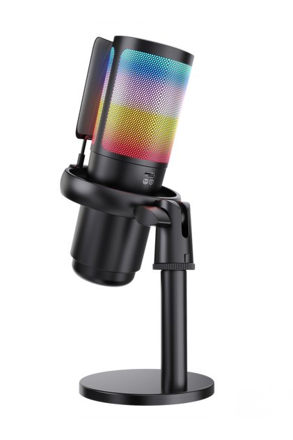 ميكروفون مكثف USB بإضاءة RGB للكمبيوتر، ميكروفون للألعاب مع خاصية تقليل الضوضاء، التقاط صوتي كارديويد، إضاءة RGB للبث المباشر والبودكاست والتسجيل والدردشة الصوتية