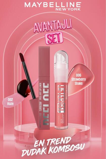 Super Stay Dudak Tinti Peel Off 002 Haze&Lifter Gel Dudak Parlatıcı 006 Strawberry Shake Dudak Kombo