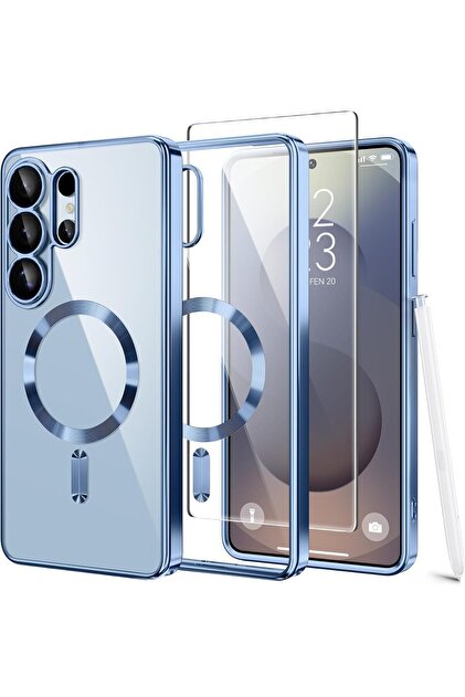 Magnetic for Samsung Galaxy S26 Ultra Case with Screen Protector | [Compatible with MagSafe][Full Camera Protection]Slim Military Shockproof Galaxy S26 Ultra Phone Cover, Sky Blue/Clear
