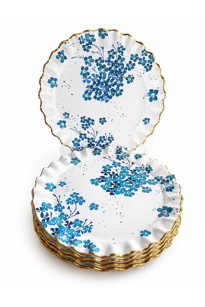 Mavi Çiçek 26 cm Çapında Servis Tabağı.