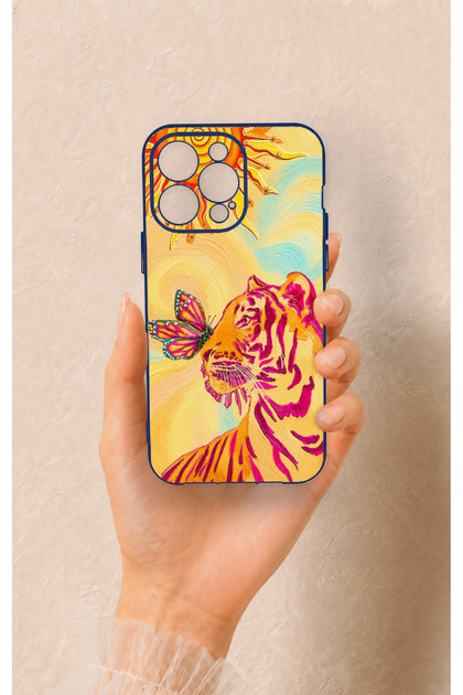 iPhone 14 Pro Max Compatible Tiger of the Sun Patterned Silicone Case