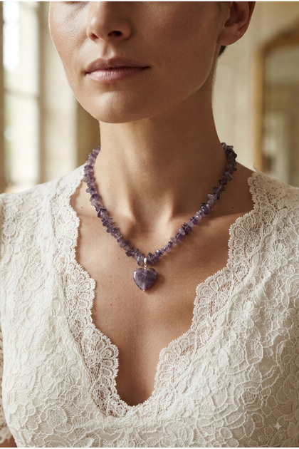 Handmade Special Design Necklace with Broken Amethyst Natural Stone