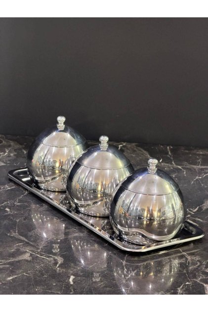 Stainless Steel Tavenna Silver Globe Spice and Sugar Bowl Set, 4 Pieces