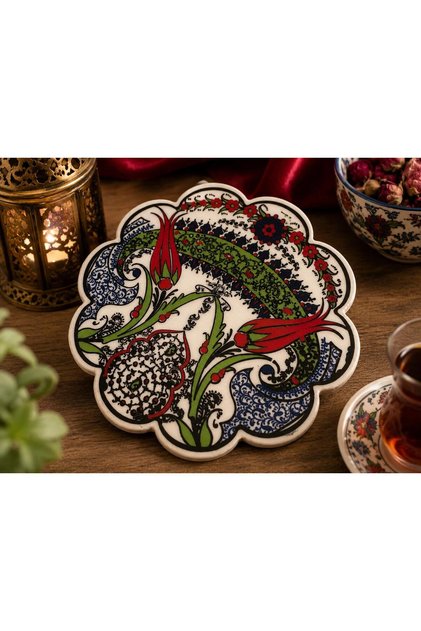 Iznik Patterned Ceramic Trivet - 18 cm Pot & Teapot Base