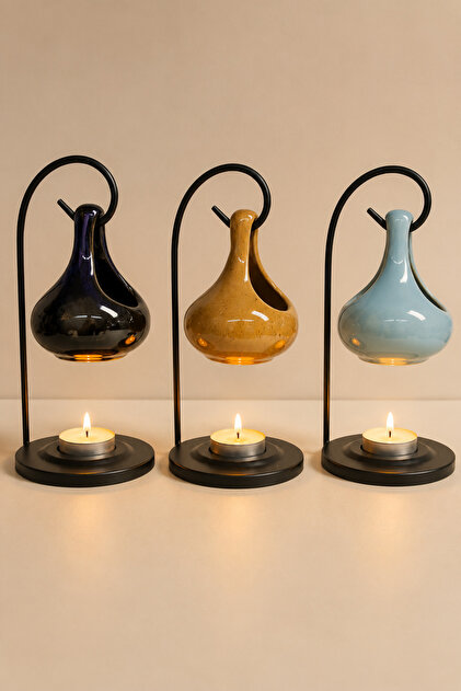 Askılı Seramik Buhurdanlık Tealight Mumluk Dekoratif Aromaterapi Uçucu Yağ Koku Lambası 1 Adet