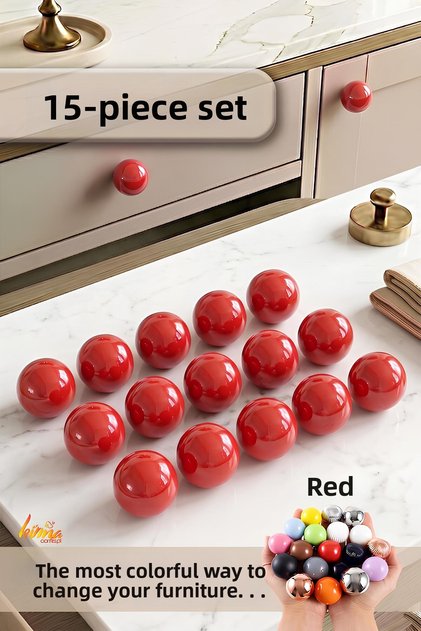 15 Pcs Hard Plastic Knob Round Ball Red Cabinet Furniture Kitchen Cupboard Drawer Handle Handle