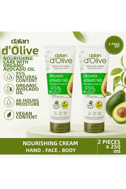 D'Olive Organic Avocado Oil Fast Absorbing Tube Cream 250 ml 2 Pieces