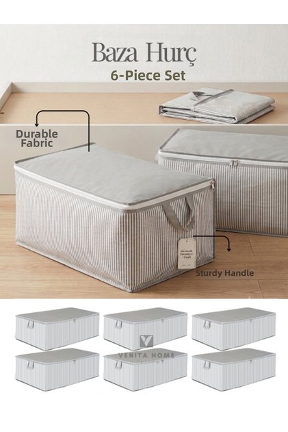 6 Pieces - Striped Large Size Underbed Storage Box and Sofa Bed Type Storage Box 65 X 45 X 22 cm