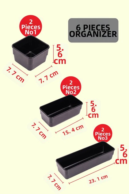 Black Color (Piano Black) 6-Piece Organizer Set Modular Organizer Complementary Mini Set