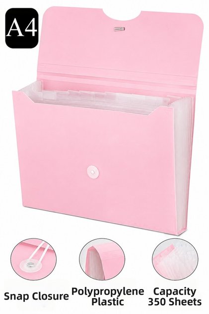 Bellows File with 13 Compartments Pastel Pink 1 Piece A4 Accordion File Organizer 13 Pockets Elastic File