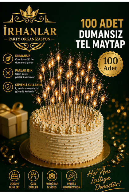 100 Adet 10 Paket Tel Maytap1 Küçük Pasta Maytabı1 Dumansız Gelin Yolu Parti Malzemeleri Volkan1