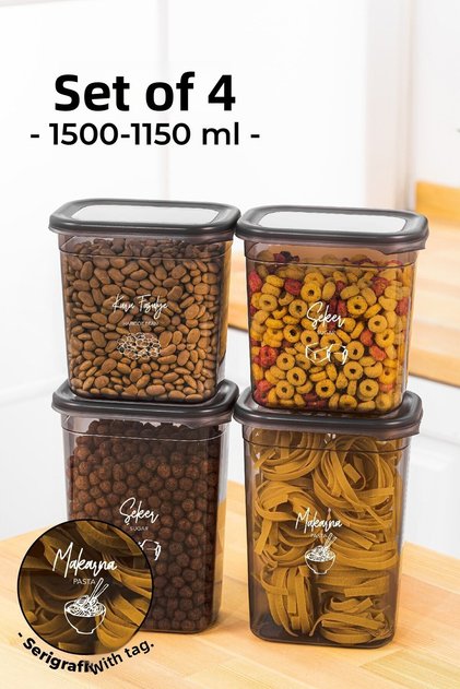 Set de 4 recipiente de depozitare dreptunghiulare Peggy cu etichetă albă serigrafiată 2x(1500-1150 ml) Antracit