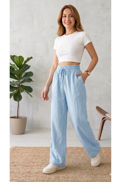 Linen Blend High-Waisted Wide-Leg Palazzo Pants