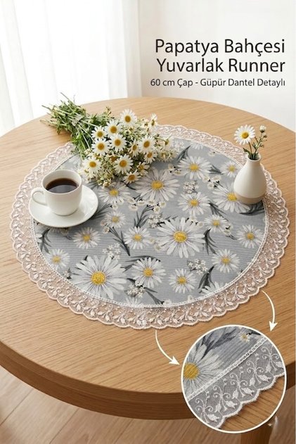 Round Runner 60 cm Tablecloth Decorative Daisy Runner Multi-Purpose Stylish Cover