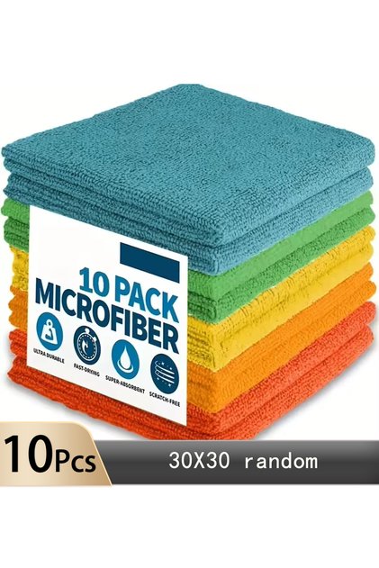 10pcs 30X30 random Ultra-fine Fiber Kitchen Towels, Light Gray, Absorbent Soft Stain-removing Cloth