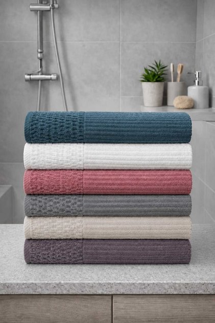 Chakra Pattern 50*90 cm Set of 6 Hand and Face Towels - Dowry Set - Gift - Kitchen 100% Cotton