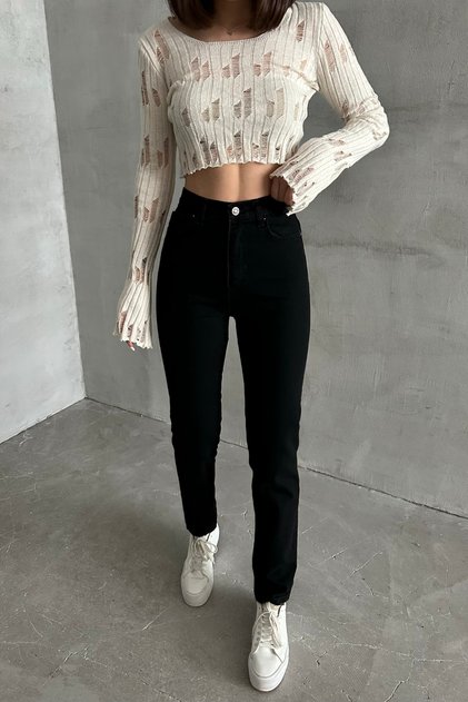 Women's Mom High Waist Narrow Leg Black Jeans