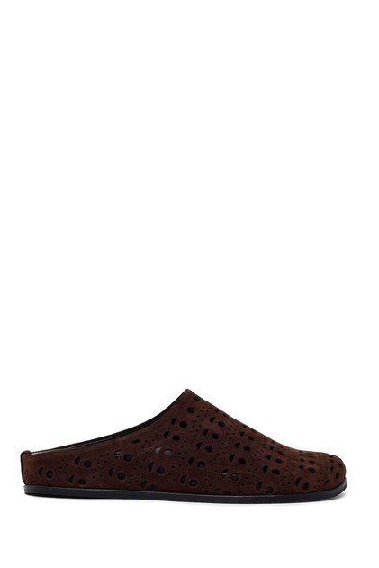 Women's Brown Patterned Suede Leather Slippers 26Pfd150910