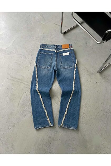 Wonraces Erkek Mavi Baggy Yıkamalı Şerit Detaylı Tasarım Premium