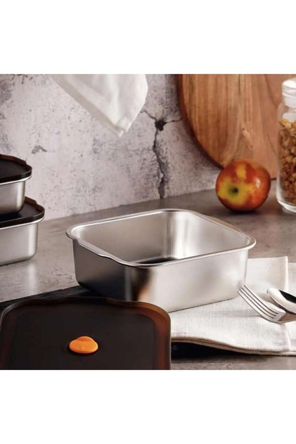 Edzel Stainless Steel Square Lunch Box 1.3l -chrome