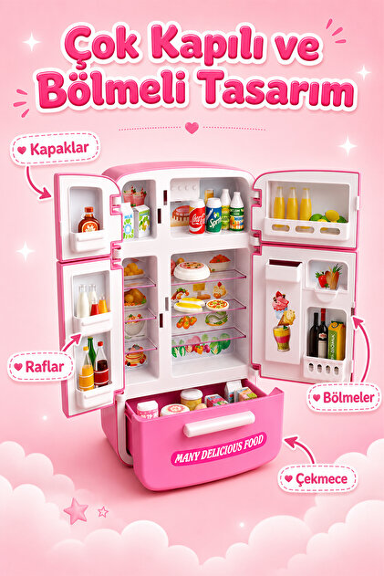 Ogi Mogi Toys Işıklı ve Sesli Çok Kapılı Buzdolabı – 11 Aksesuarlı